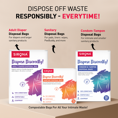 Sirona disposable bags packaging with text on a beige background