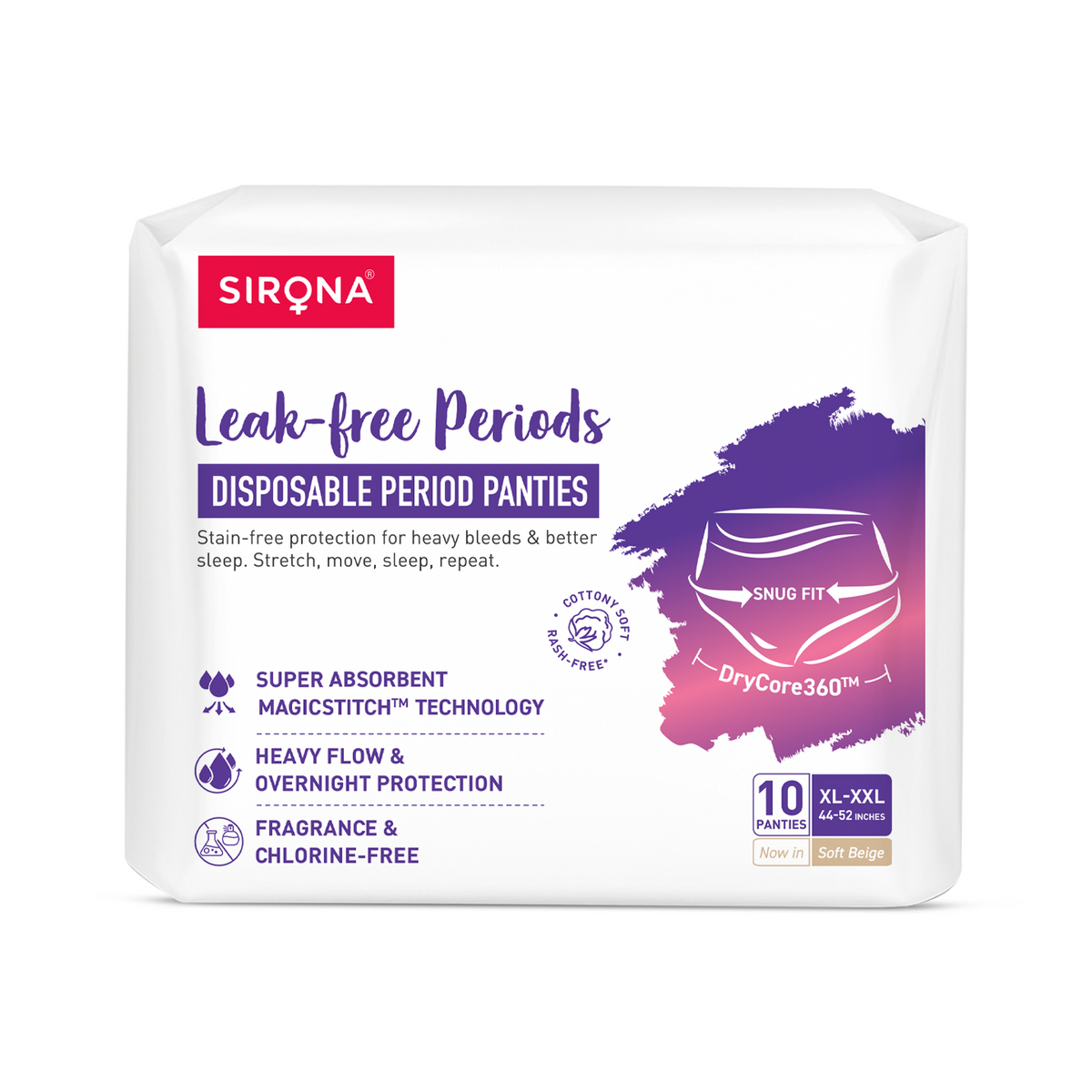 Sirona Disposable Period Panties for Women – Leakproof, Breathable Menstrual Underwear with DryCore360™ Technology (Pack of 10 Panties)