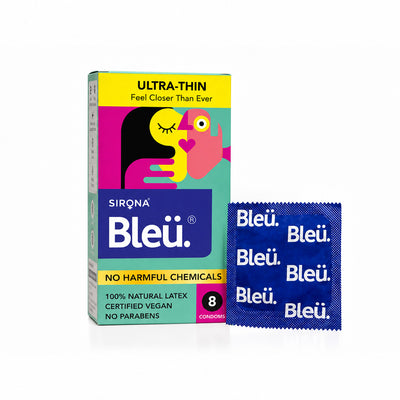 Bleu Ultra-Thin Vegan Condoms – 100% Natural Latex, Fragrance-Free (Pack of 8)