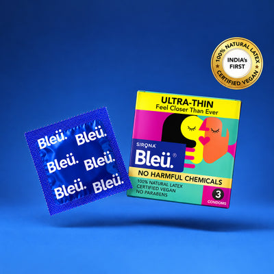 Bleu Ultra-Thin Vegan Condoms – 100% Natural Latex, Fragrance-Free (Pack of 3)