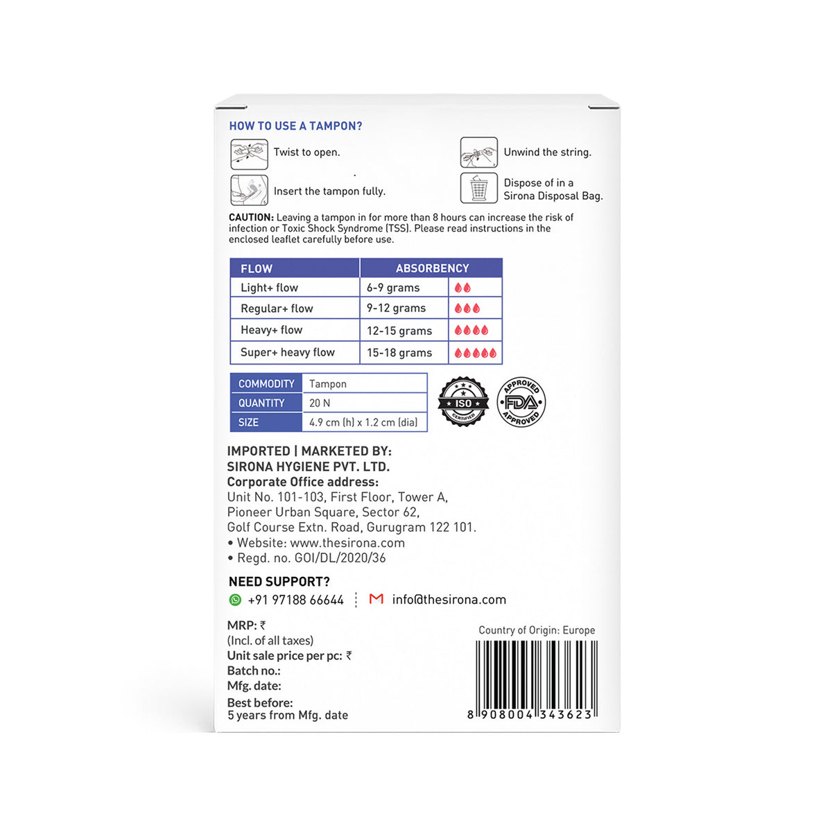 Digital Tampon Regular+ Flow (1 Pack of 20 Tampons)