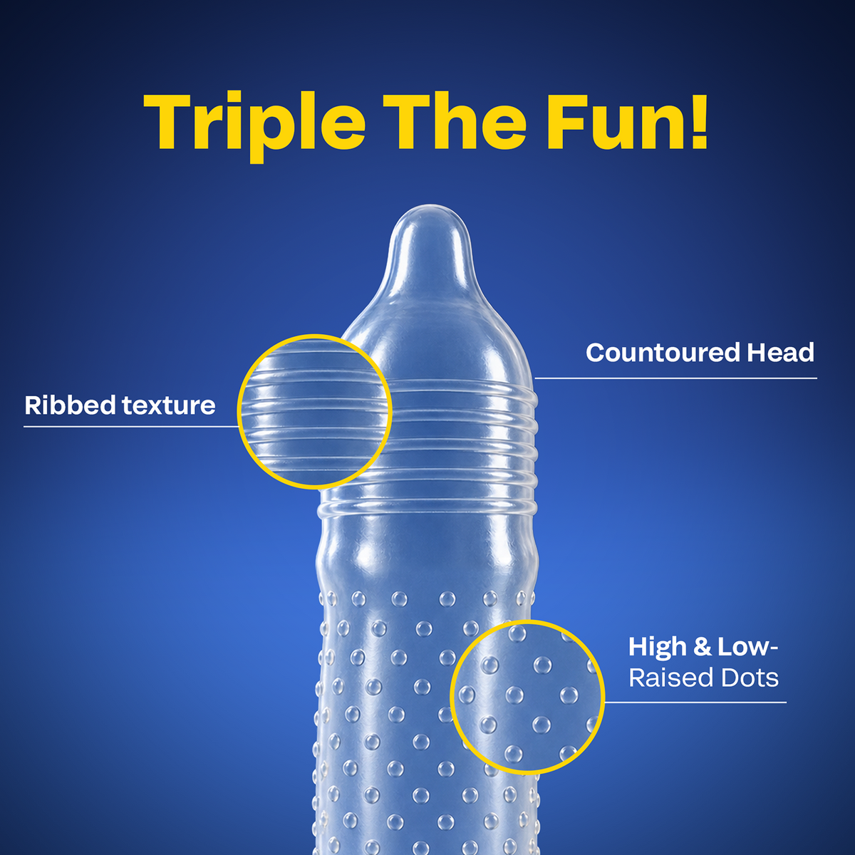 Bleu 3 in 1 Vegan Condoms – Dotted, Ribbed &amp; Contoured, Chemical-Free (1 Pack of 8)