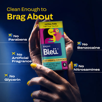 Bleu Ultra-Thin Vegan Condoms – 100% Natural Latex, Fragrance-Free (Pack of 8)