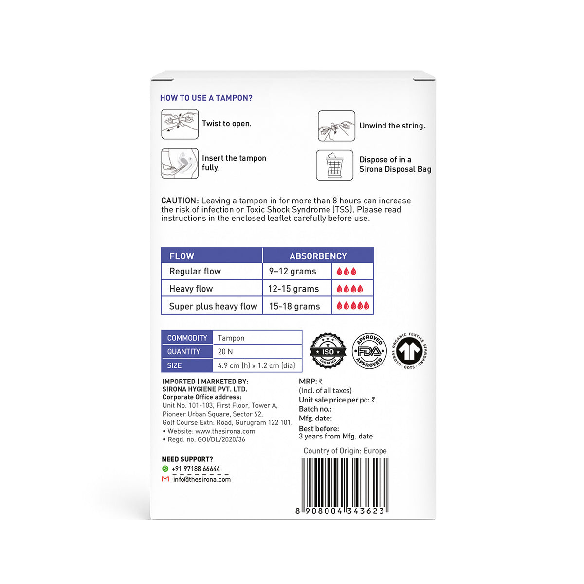 Regular Flow Tampons (1 Pack of 20 Tampons)