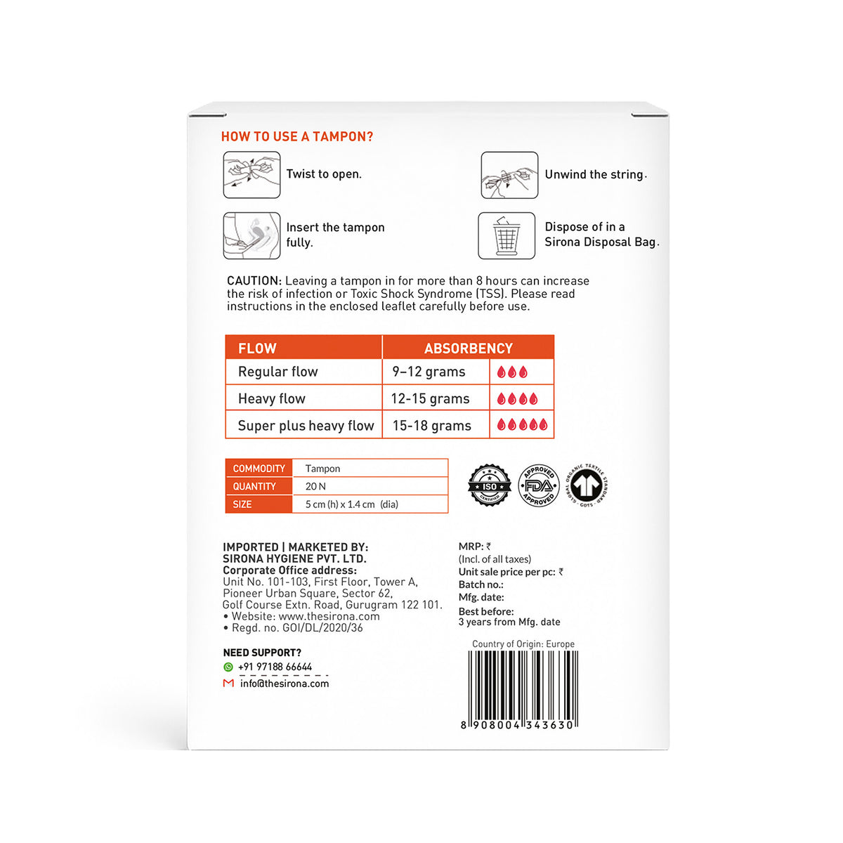 Heavy Flow Tampons (Pack of 20 Tampons)