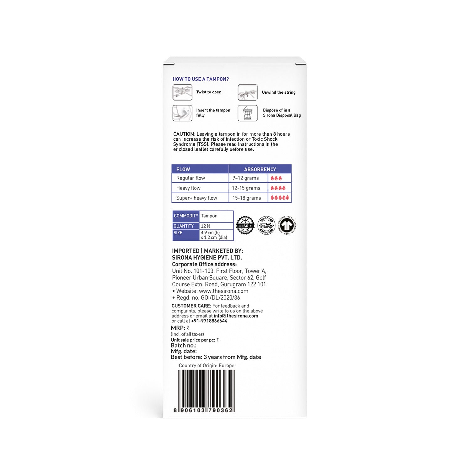 Regular Flow Tampons (Pack Of 12)