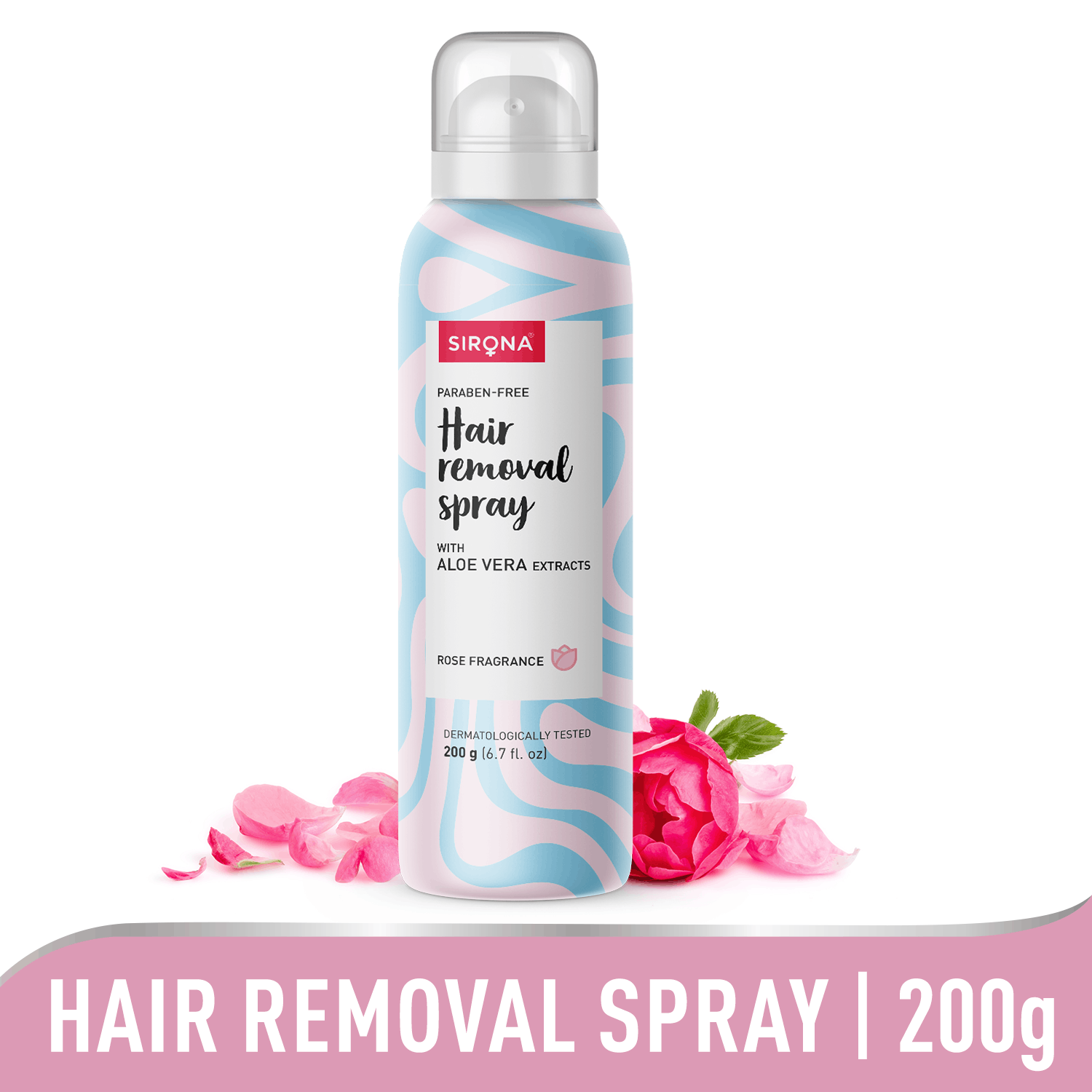 Sirona Hair Removal Spray Foam with Aloe Vera Extracts and Rose Fragrance | For Legs, Arms &amp; Underarms | Removes Hair in 10 Minutes | Parabens Free | Dermatologically Tested | 200 ml