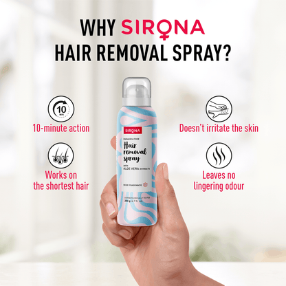 Sirona Hair Removal Spray Foam with Aloe Vera Extracts and Rose Fragrance | For Legs, Arms &amp; Underarms | Removes Hair in 10 Minutes | Parabens Free | Dermatologically Tested | 200 ml