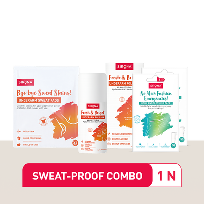 Sweat-proof product combo with Sirona packaging on a white background