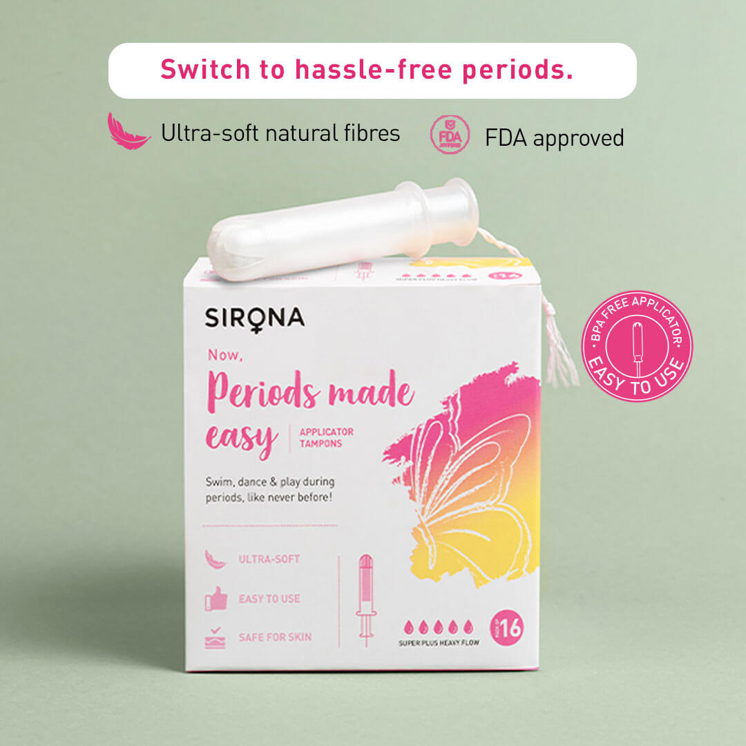 Sirona Applicator Tampons for Super Plus Heavy Flow, Ultra Soft Tampons, Leakage Proof, BPA Free, FDA Approved - (16 Pcs)