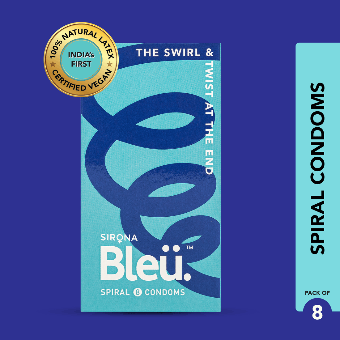 Spiral Condoms for Men (Pack of 8) | 100% Natural Ruber Latex for Extra Pleasure, Toxin Free &amp; Vegan Condoms, Reduced Itch and Irritation, Odourless
