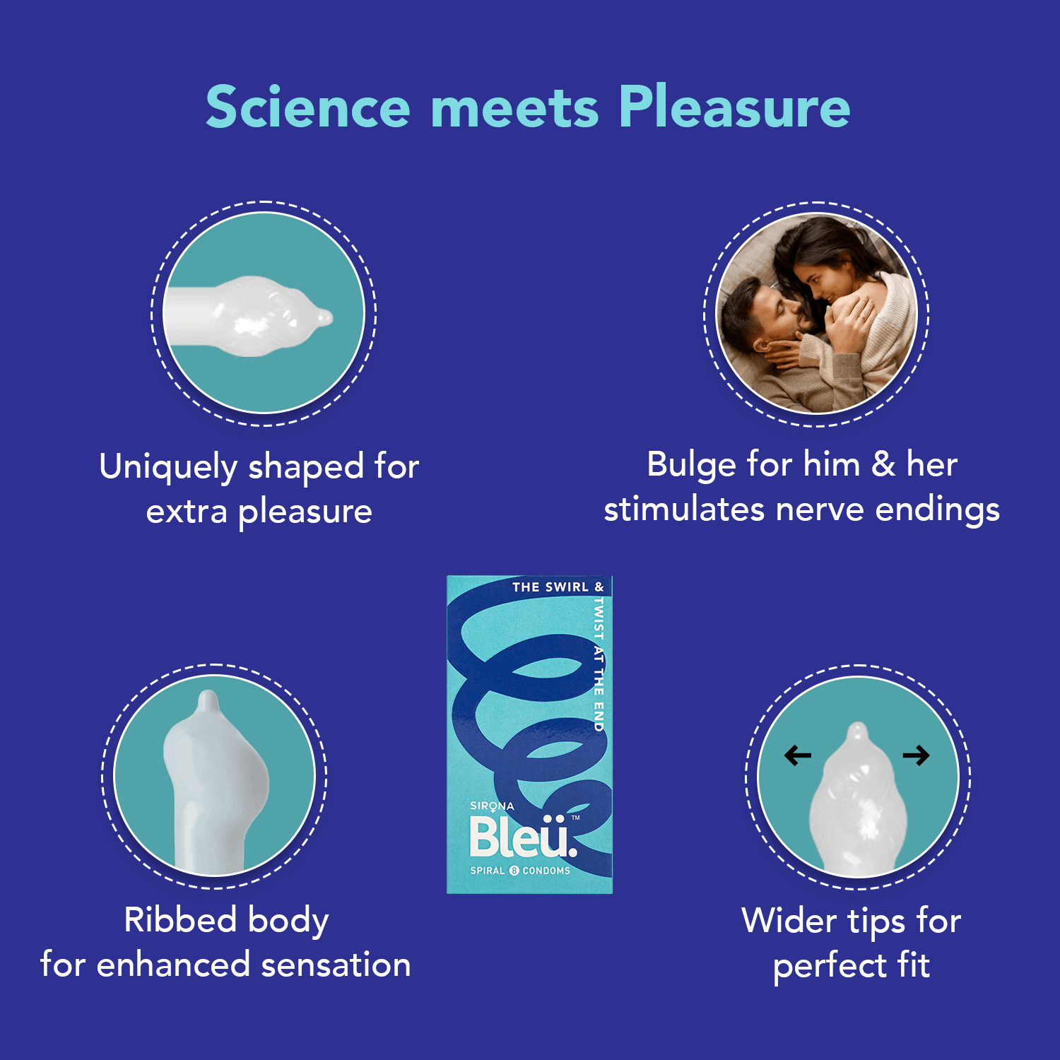 Spiral Condoms for Men (Pack of 8) | 100% Natural Ruber Latex for Extra Pleasure, Toxin Free &amp; Vegan Condoms, Reduced Itch and Irritation, Odourless