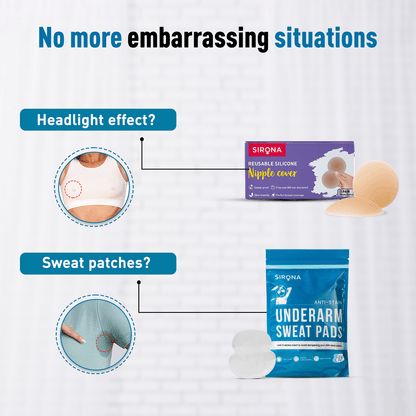 Sirona No Embarrassment Duo | Underarm Sweat Pads, Reusable Silicone Nipple Covers, Fabric &amp; Skin Friendly