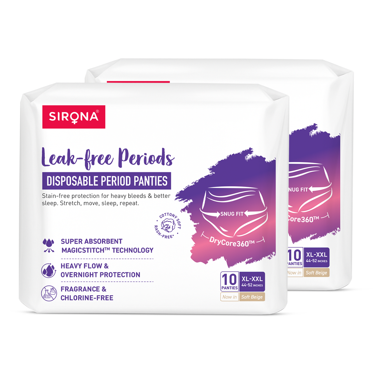 Sirona disposable period panties packaging on a white background