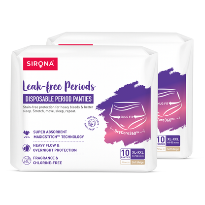 Sirona disposable period panties packaging on a white background