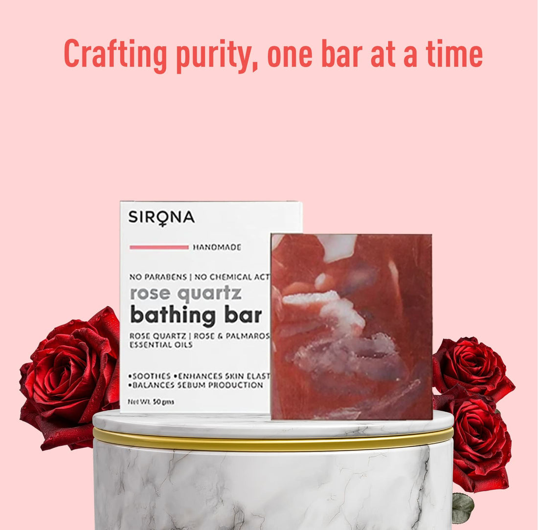 Sirona Rose Quartz Bar | Handmade Soap Enhance Radiance, Fights Infections, Paraben free, Chemicals free - 50 gm