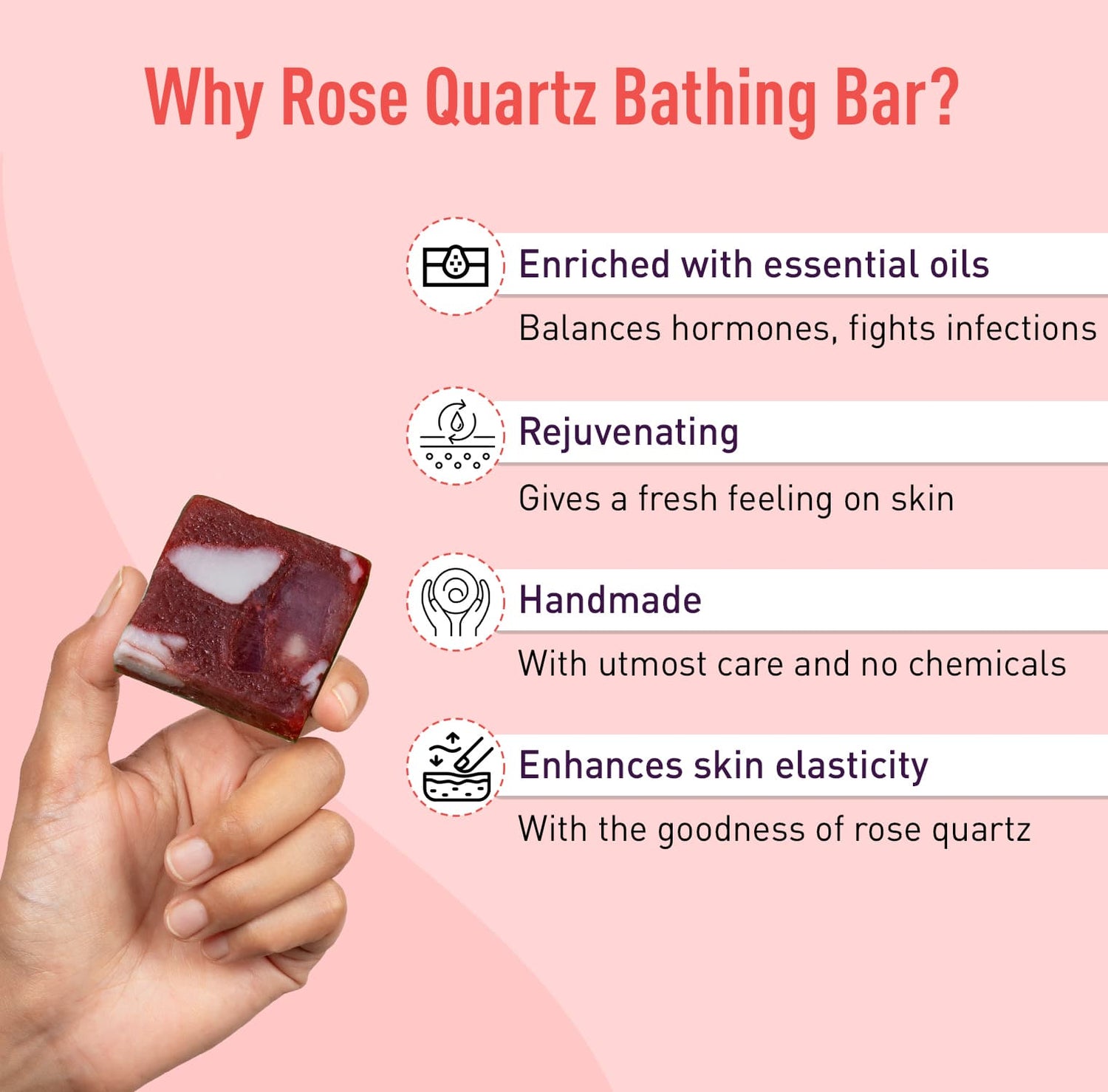 Sirona Rose Quartz Bar | Handmade Soap Enhance Radiance, Fights Infections, Paraben free, Chemicals free - 50 gm