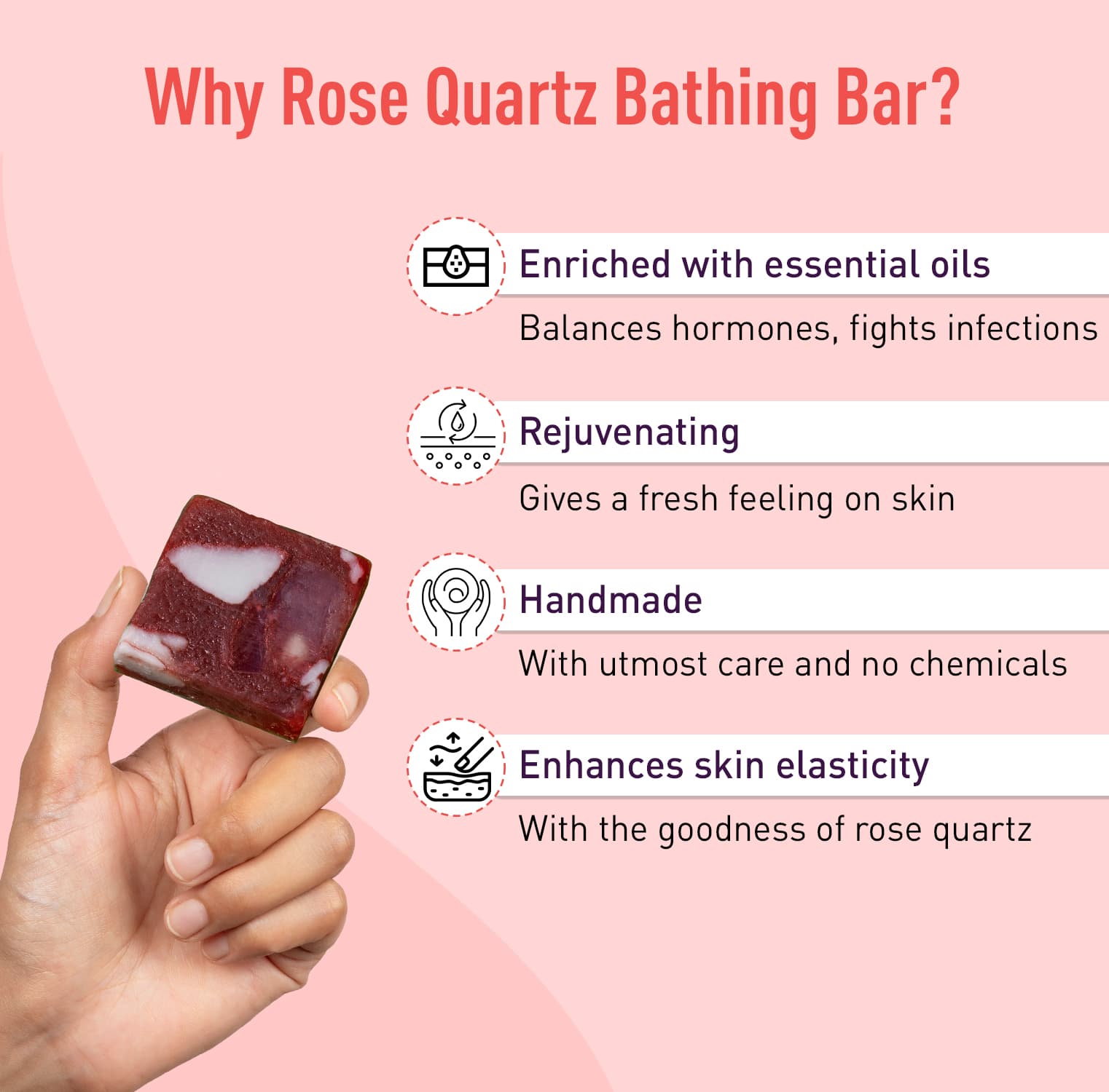 Sirona Rose Quartz Bar | Handmade Soap Enhance Radiance, Fights Infections, Paraben free, Chemicals free - 50 gm