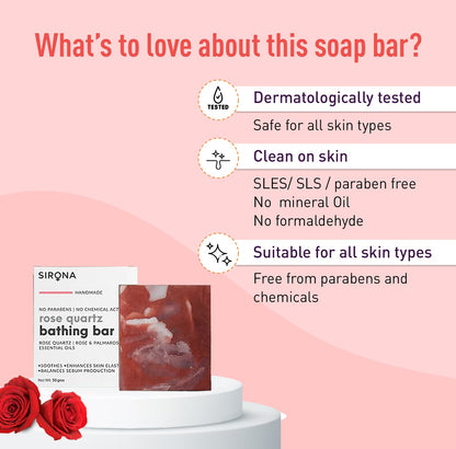 Sirona Rose Quartz Bar | Handmade Soap Enhance Radiance, Fights Infections, Paraben free, Chemicals free - 50 gm