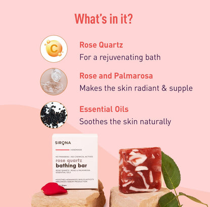 Sirona Rose Quartz Bar | Handmade Soap Enhance Radiance, Fights Infections, Paraben free, Chemicals free - 50 gm