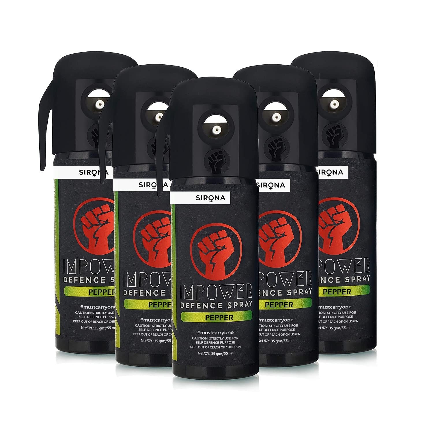 Five Sirona Pepper Defence Spray bottles 