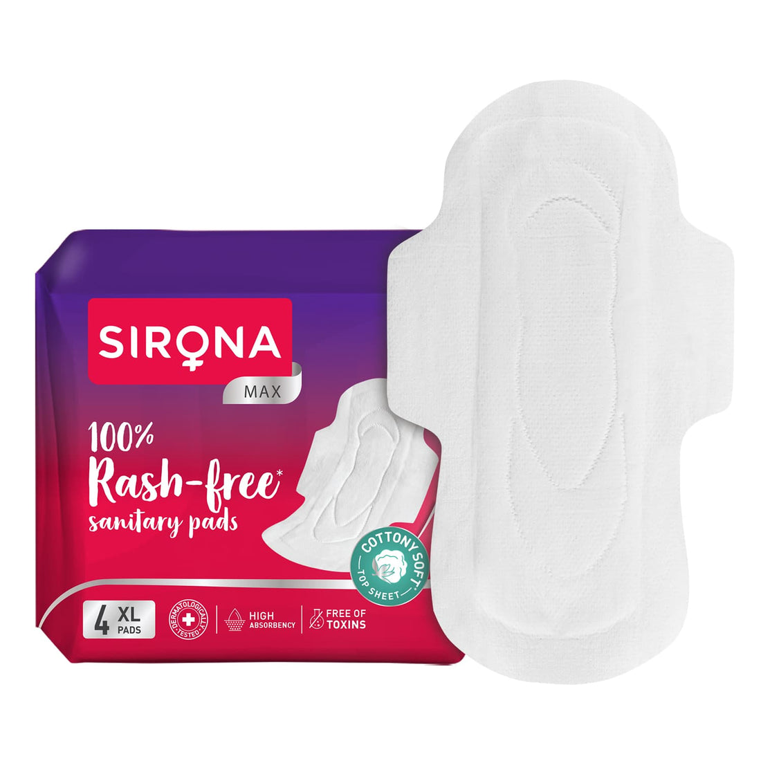100% Rash Free Sanitary Pads for Women (XL) | 4 Pads For Heavy Flow, Cottony Soft Top Sheet, Leakproof, Toxin Free Napkin