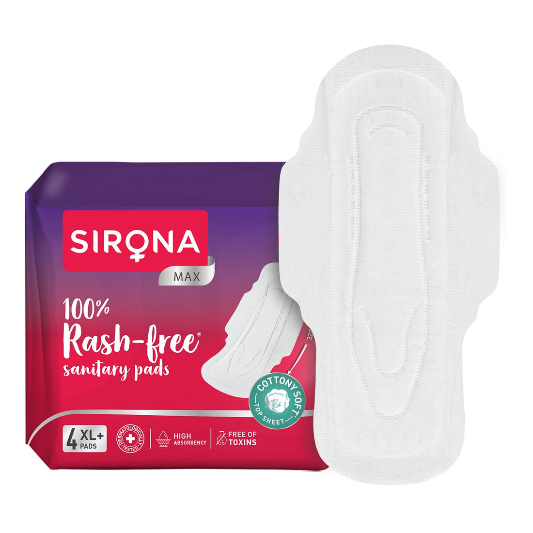 100% Rash Free Sanitary Pads for Women (XL+) | 4 Disposable Pads For Heavy Flow, Cottony Soft Top Sheet, Leakproof, Toxin Free Napkin