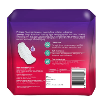 100% Rash Free Sanitary Pads for Women (XL+) | 4 Disposable Pads For Heavy Flow, Cottony Soft Top Sheet, Leakproof, Toxin Free Napkin