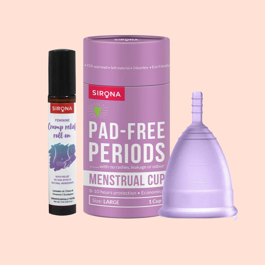 Sirona Reusable Menstrual Cup with Menstrual Cramp Relief Oil (9 ml)
