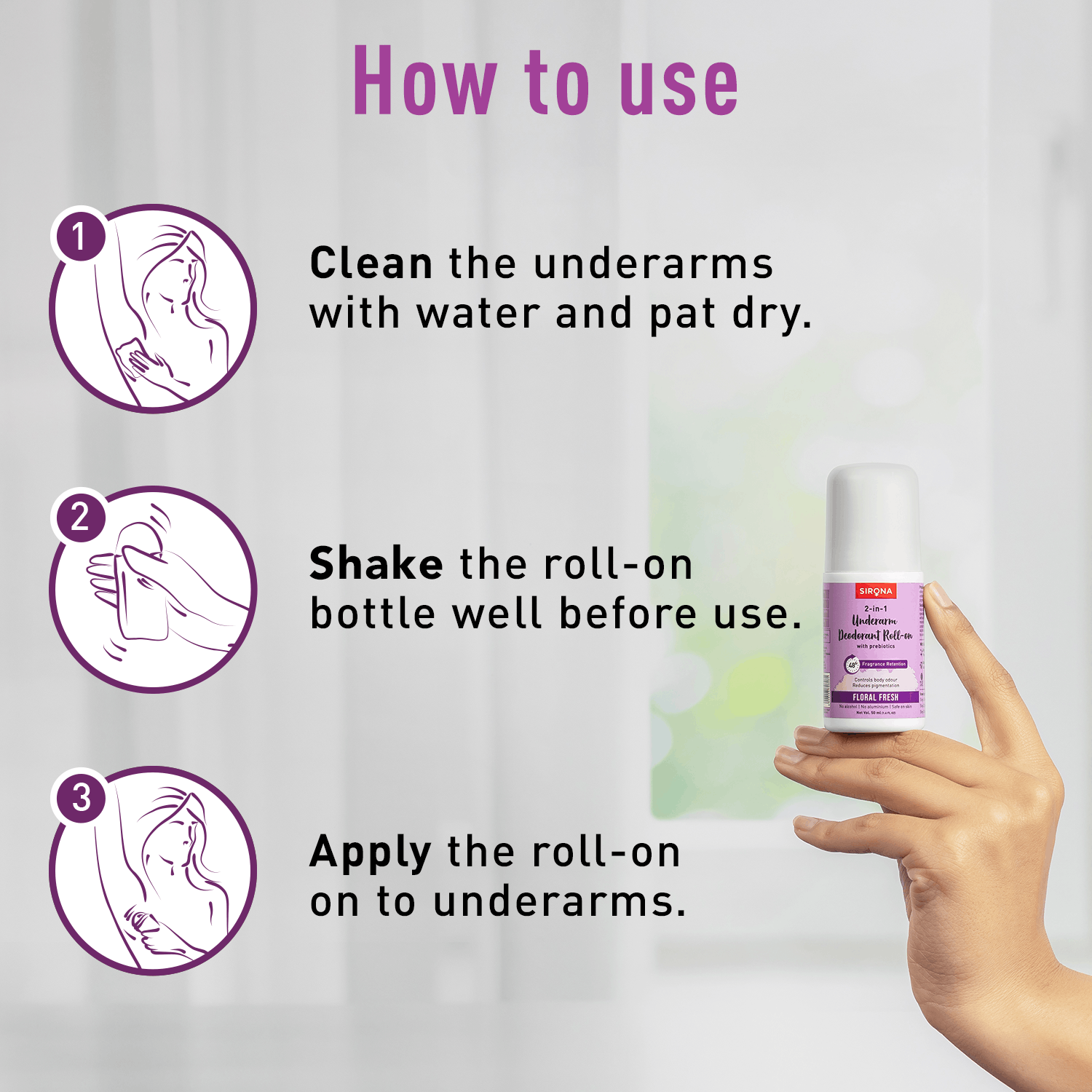 Sirona No Sweat Combo - 2 in 1 Underarm Roll On, Underarm Sweat Pads, Soft &amp; Rash Free, Safe on Skin - Pack of 1