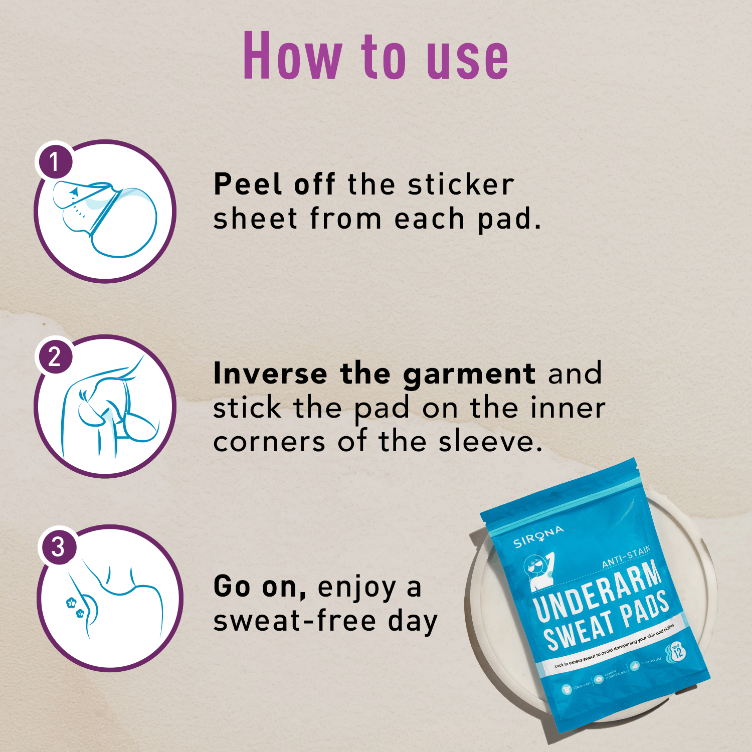 Sirona No Sweat Combo - 2 in 1 Underarm Roll On, Underarm Sweat Pads, Soft &amp; Rash Free, Safe on Skin - Pack of 1