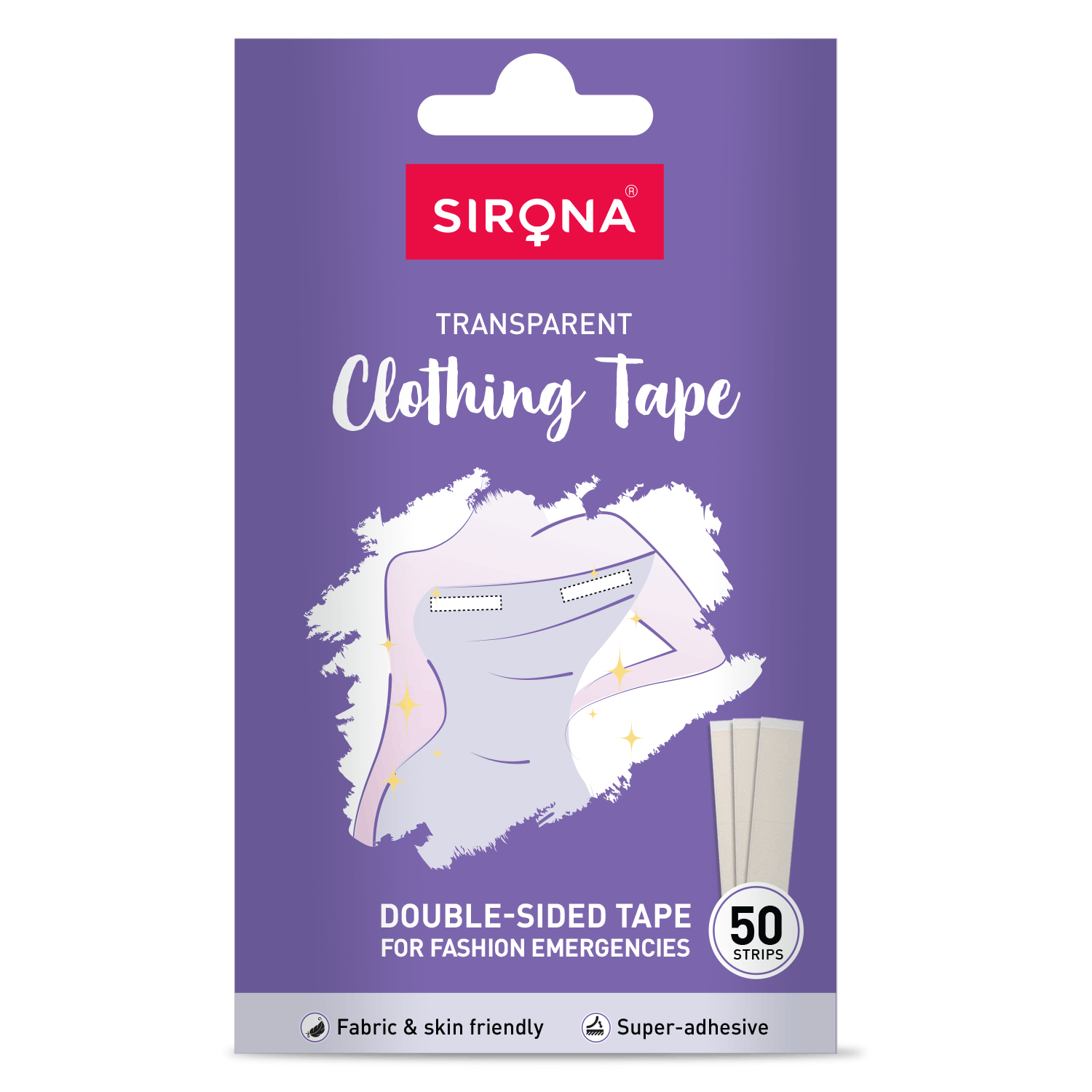 Sirona Clothing Tape | Transparent Double Sided Tape For Clothes, Fabric Fashion Tape, Fabric &amp; Skin Friendly, Backless Support - Pack of 50