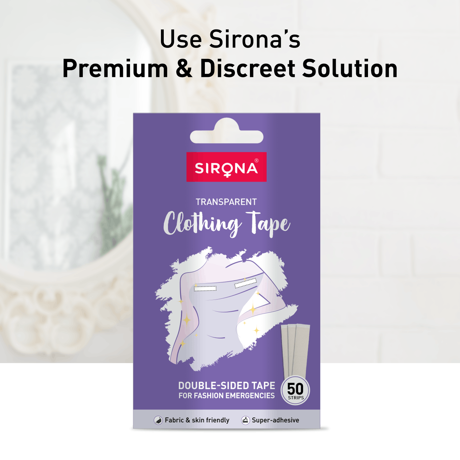 Sirona Clothing Tape | Transparent Double Sided Tape For Clothes, Fabric Fashion Tape, Fabric &amp; Skin Friendly, Backless Support - Pack of 50