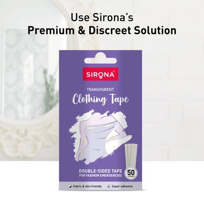 Sirona Clothing Tape | Transparent Double Sided Tape For Clothes, Fabric Fashion Tape, Fabric &amp; Skin Friendly, Backless Support - Pack of 50