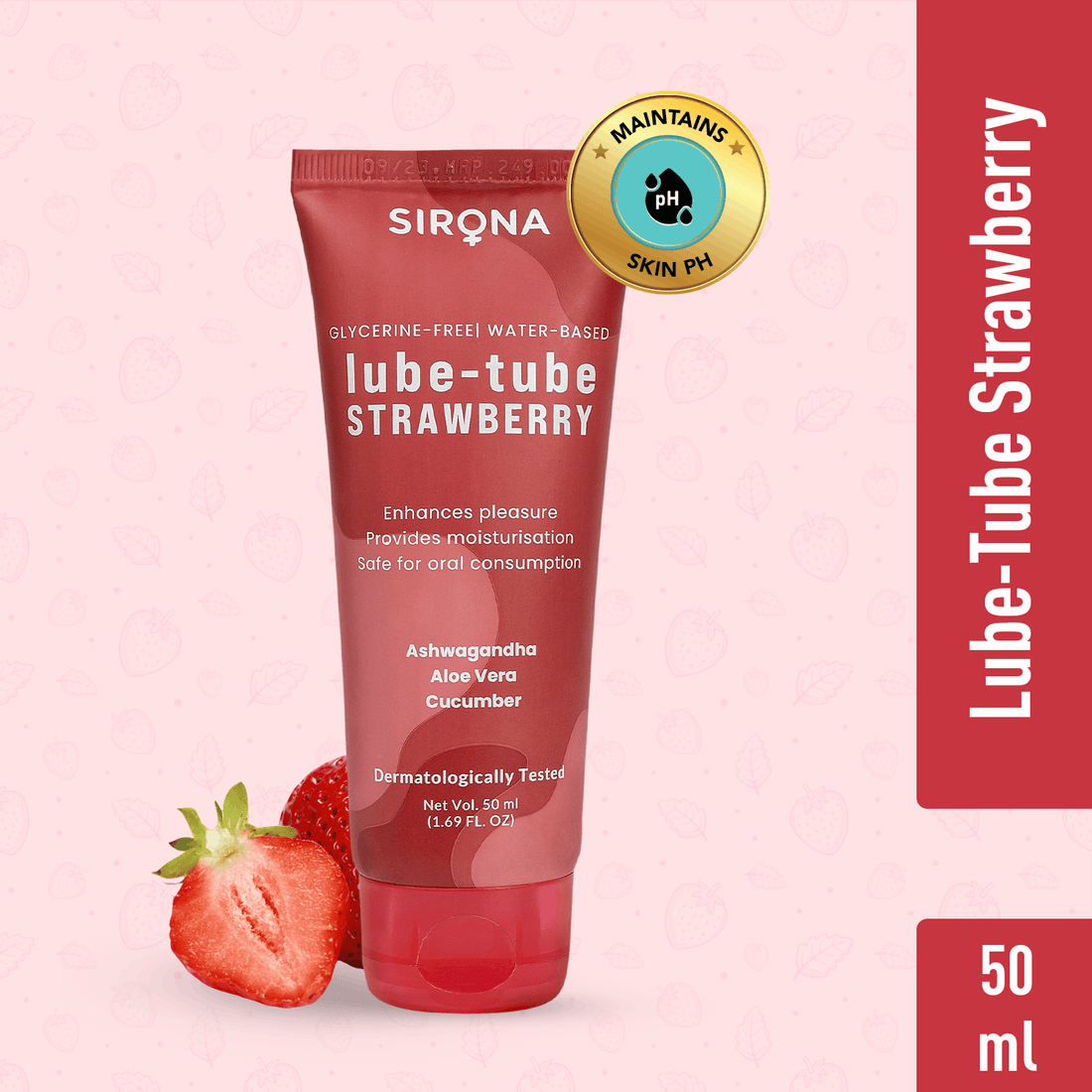 Sirona Lube Tube Strawberry Flavour | Water-based Lube for Ph Balance | Personal Lube for Sensual Massage &amp; Lubrication, Glycerine Free - 50ml