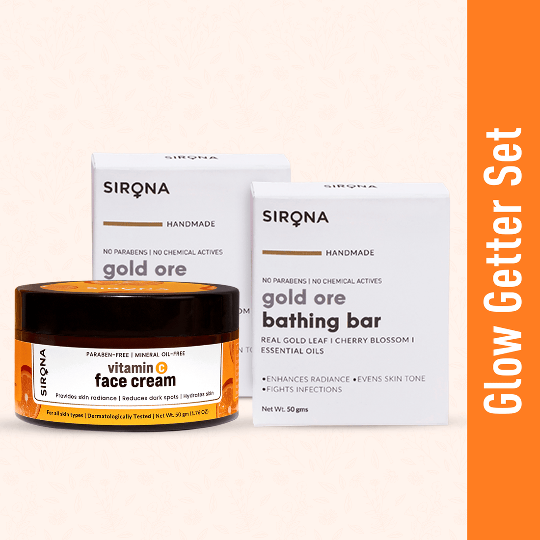 Sirona Glow Getter Set - Vitamin C Face Cream &amp; Handmade Soap, Reduces Dark Spots, Personal Care Combo For All Skin Types, Paraben Free