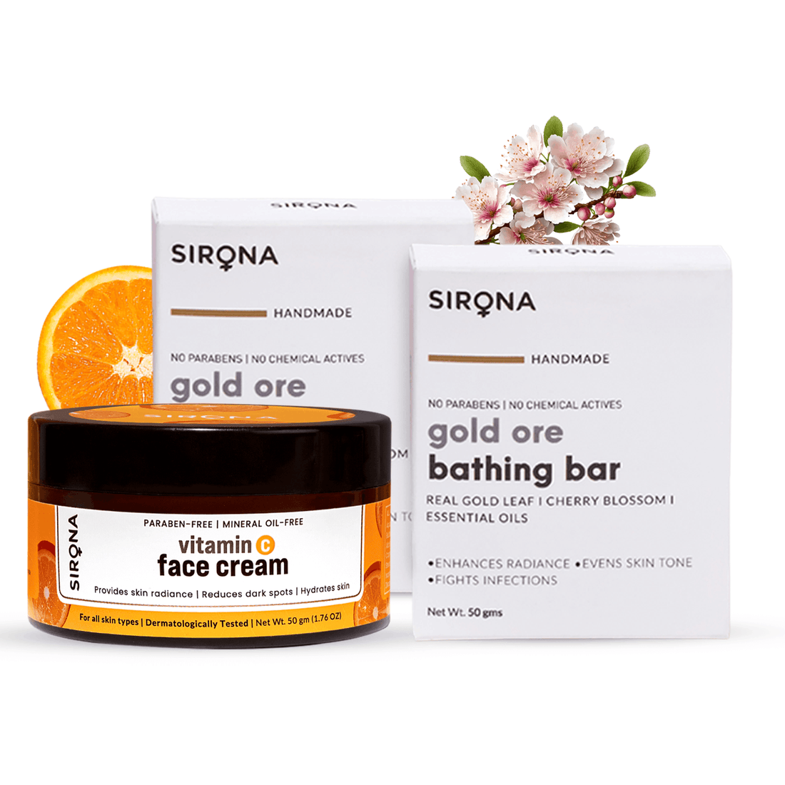 Sirona Glow Getter Set - Vitamin C Face Cream &amp; Handmade Soap, Reduces Dark Spots, Personal Care Combo For All Skin Types, Paraben Free