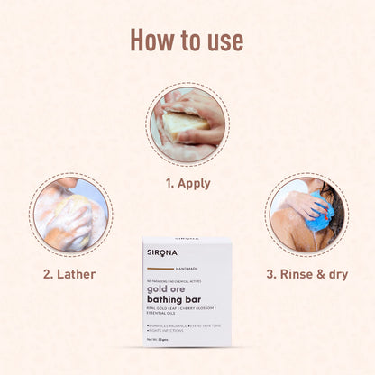 Sirona Gold Ore Bath Soap Bar | Handmade Soap Enhance Radiance, Fights Infections, Paraben free, Chemicals free - 50 gm