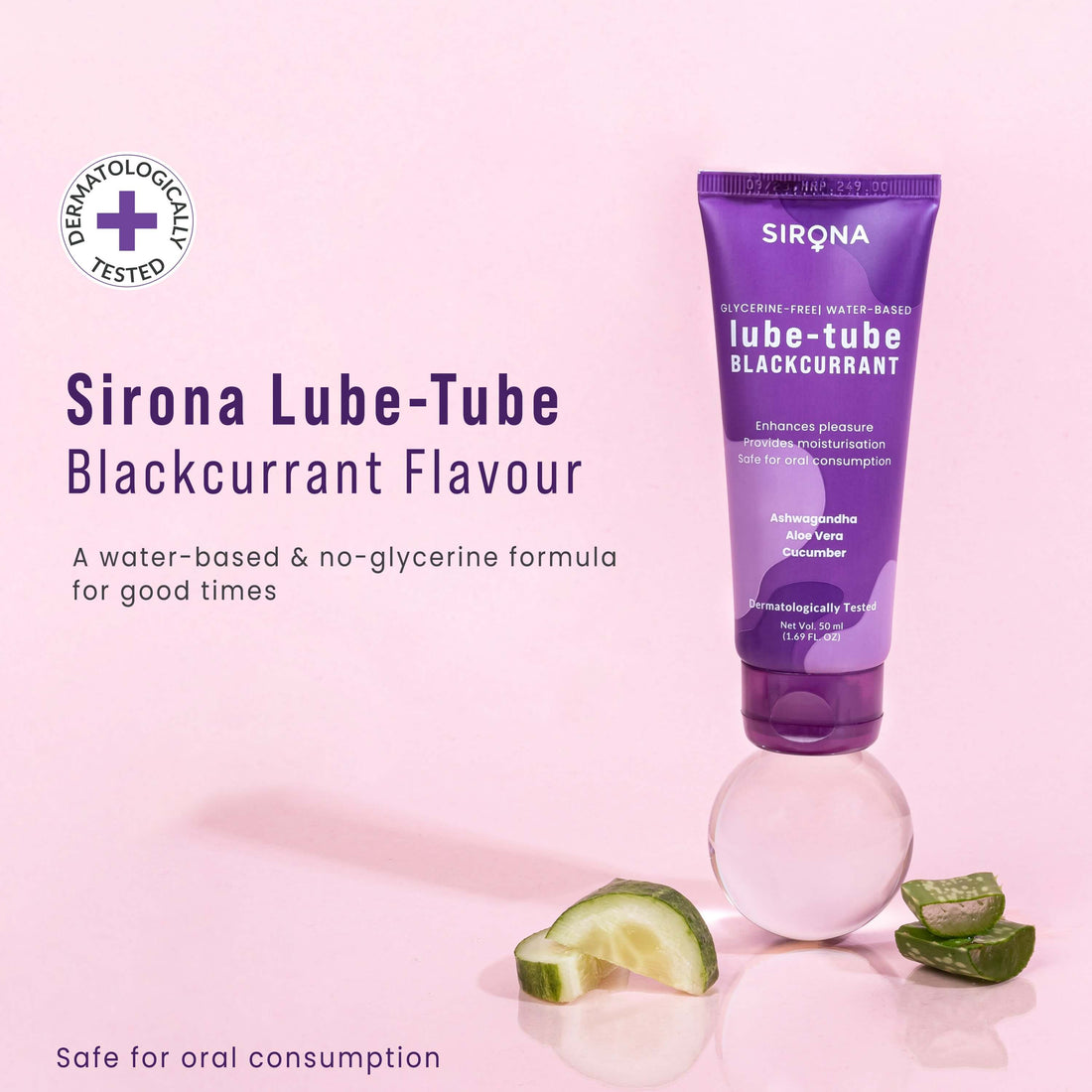 Sirona Lube Tube Blackcurrant Flavour | Glycerine Free Lubricant, Lube for Sensual Massage &amp; Lubrication, Water-Based, Dermatologically Tested - 50ml