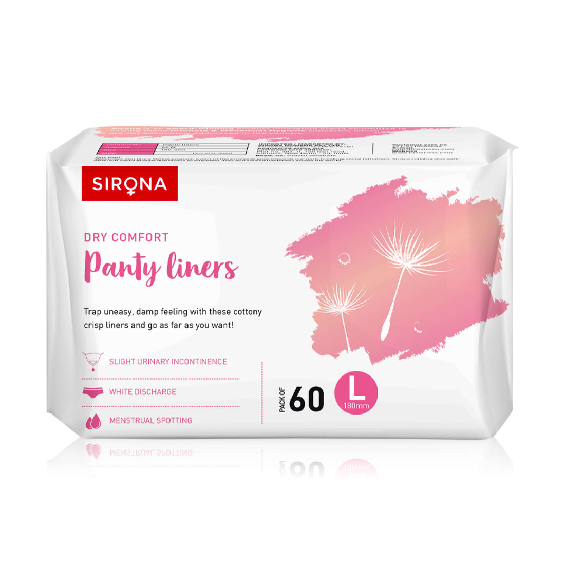 Sirona Ultra-Thin Panty Liners - Large | Panty Liner Pads for Women, Toxin Free, Leak proof, Up to 8 Hr Protection, G.O.T.S. Certified - (Pack of 60)