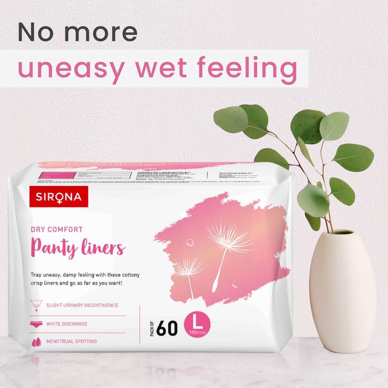 Sirona Ultra-Thin Panty Liners - Large | Panty Liner Pads for Women, Toxin Free, Leak proof, Up to 8 Hr Protection, G.O.T.S. Certified - (Pack of 60)