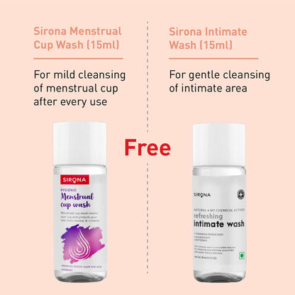 Sirona Pro Reusable Menstrual Cup with Pouch, Mini Intimate Wash &amp; Cup Wash