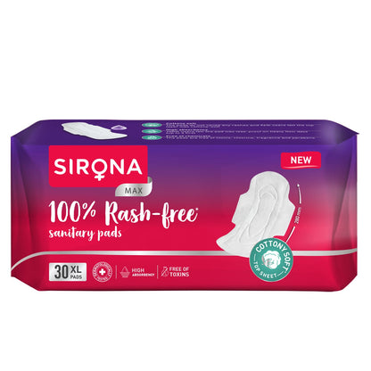 100% Rash Free Sanitary Pads for Women (XL), 30 Disposable Pads For Heavy Flow, Cottony Soft Top Sheet, Ultra Soft &amp; LeakProof, Toxin Free Napkins