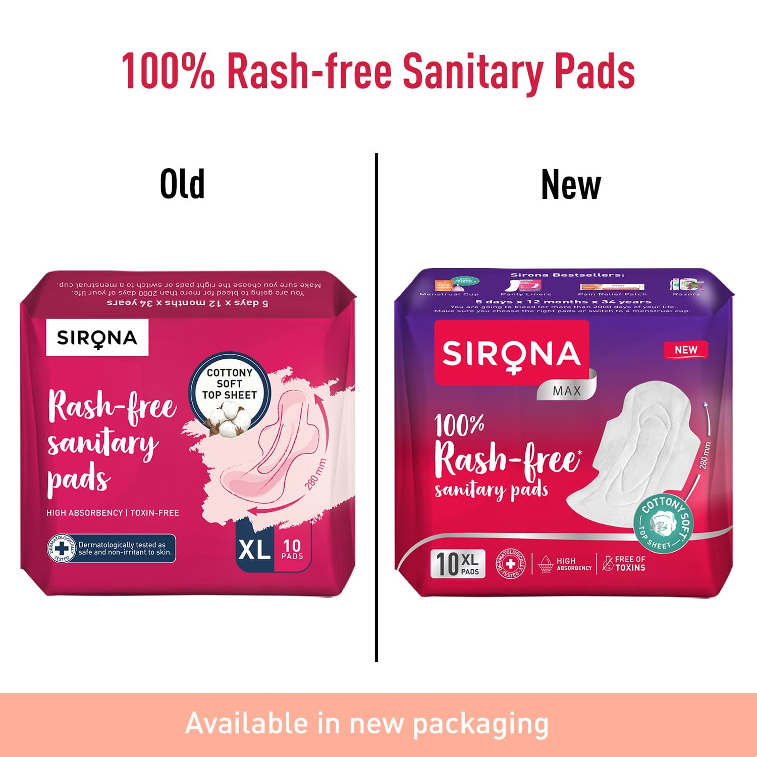 100% Rash Free Sanitary Pads for Women (XL), 30 Disposable Pads For Heavy Flow, Cottony Soft Top Sheet, Ultra Soft &amp; LeakProof, Toxin Free Napkins