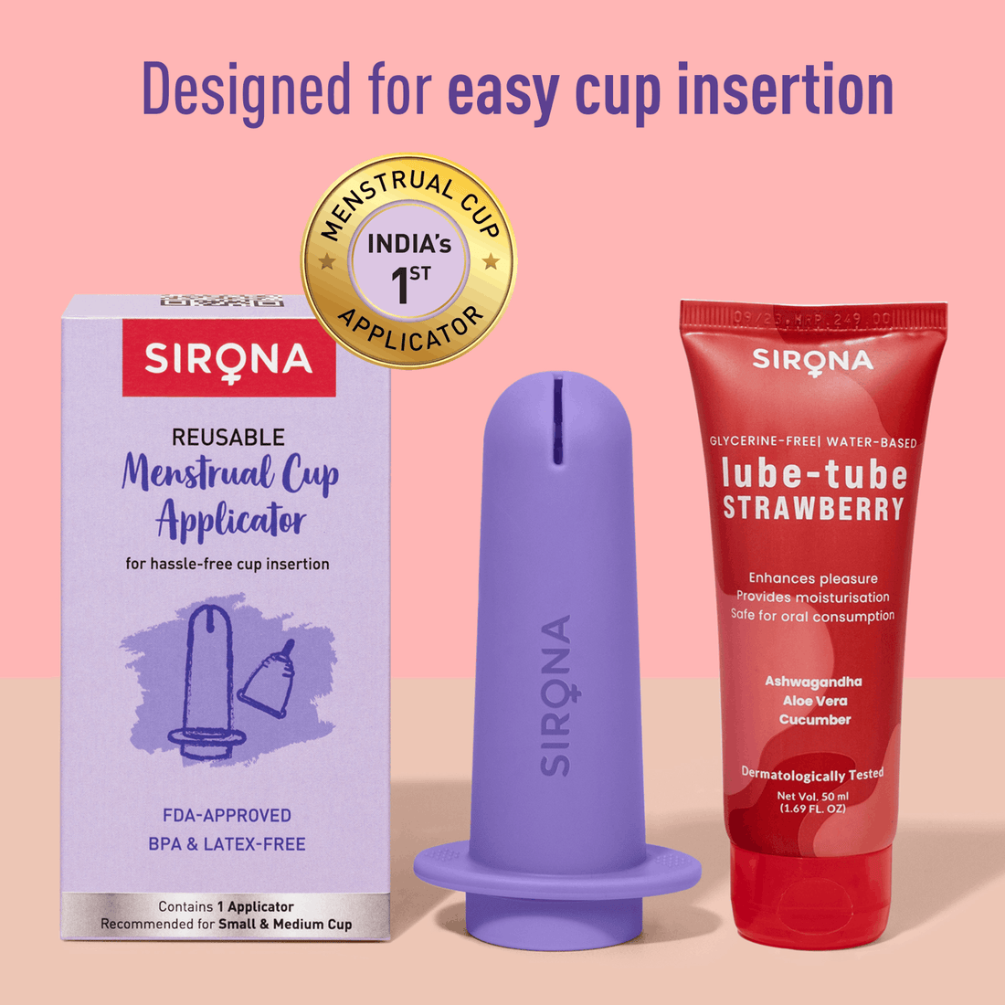 Reusable Menstrual Cup Applicator with Strawberry Lube