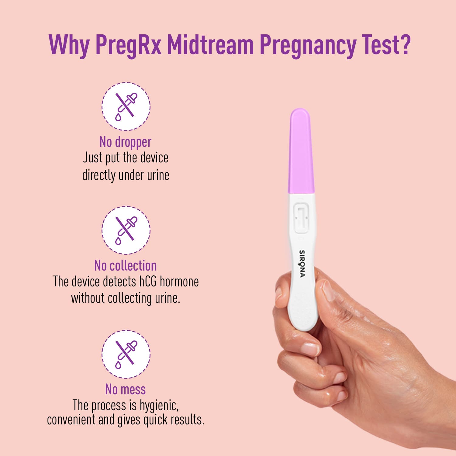 SIRONA PregRx Midstream Pregnancy Test Kit | One Step Home Pregnancy Test, 99% Accurate Results, Mess-Free, Easy-to-Use