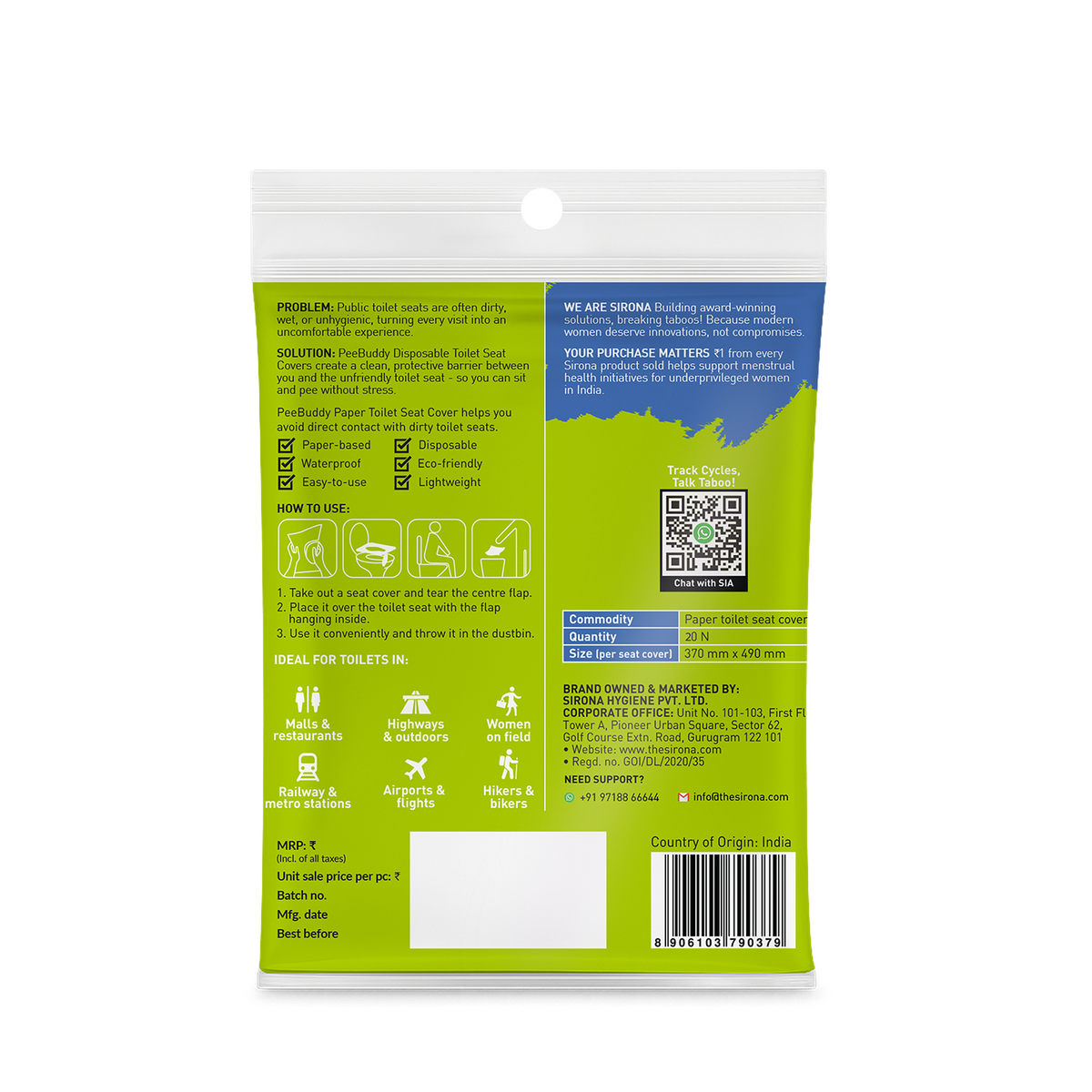 PeeBuddy Disposable Toilet Seat Covers (Pack of 20 Covers)