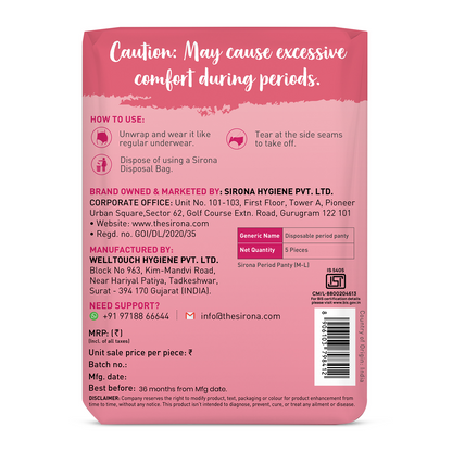 Sirona Disposable Period Panties Comfort +  M-L pack of 5