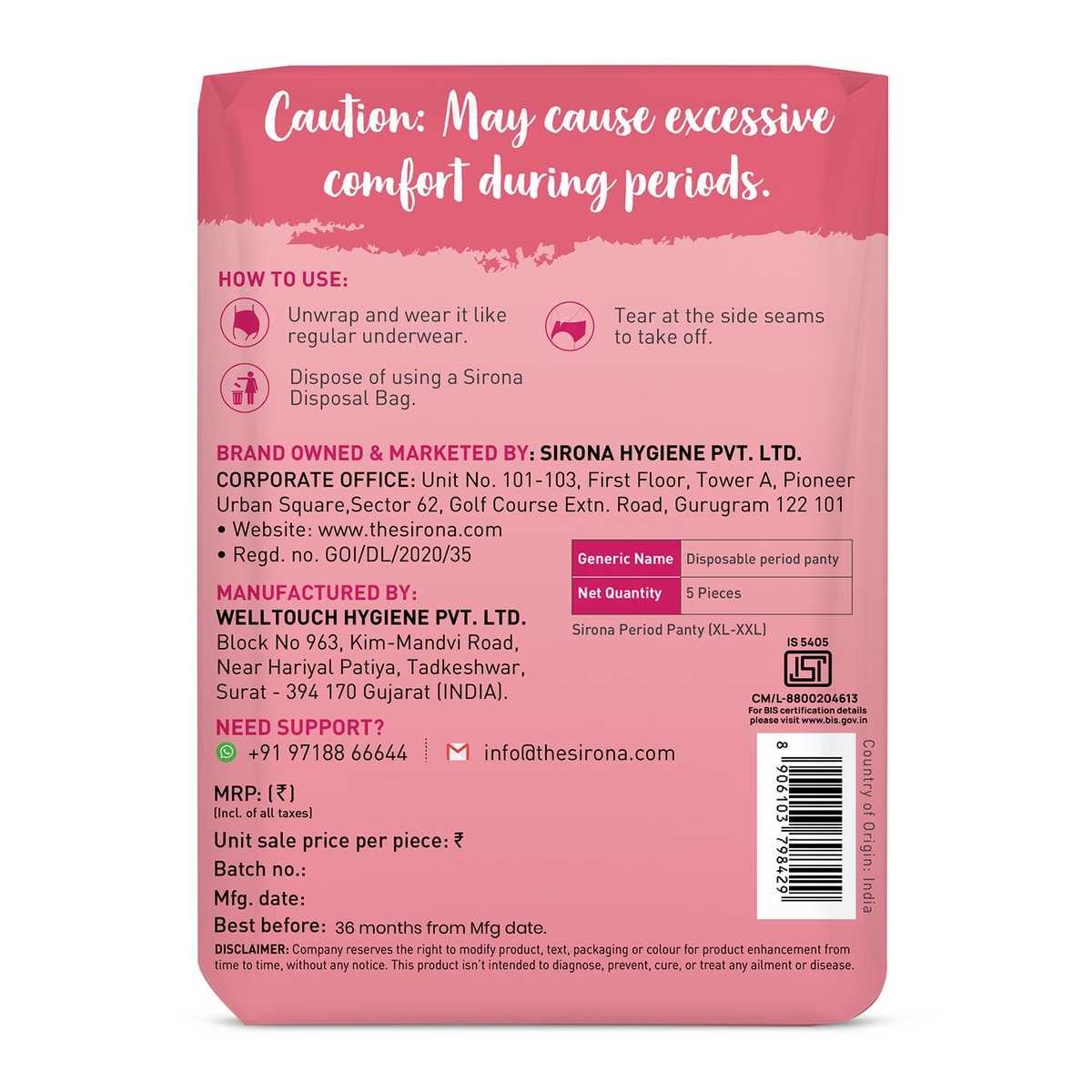 Sirona Disposable Period Panties Comfort +  XL-XXL pack of 5