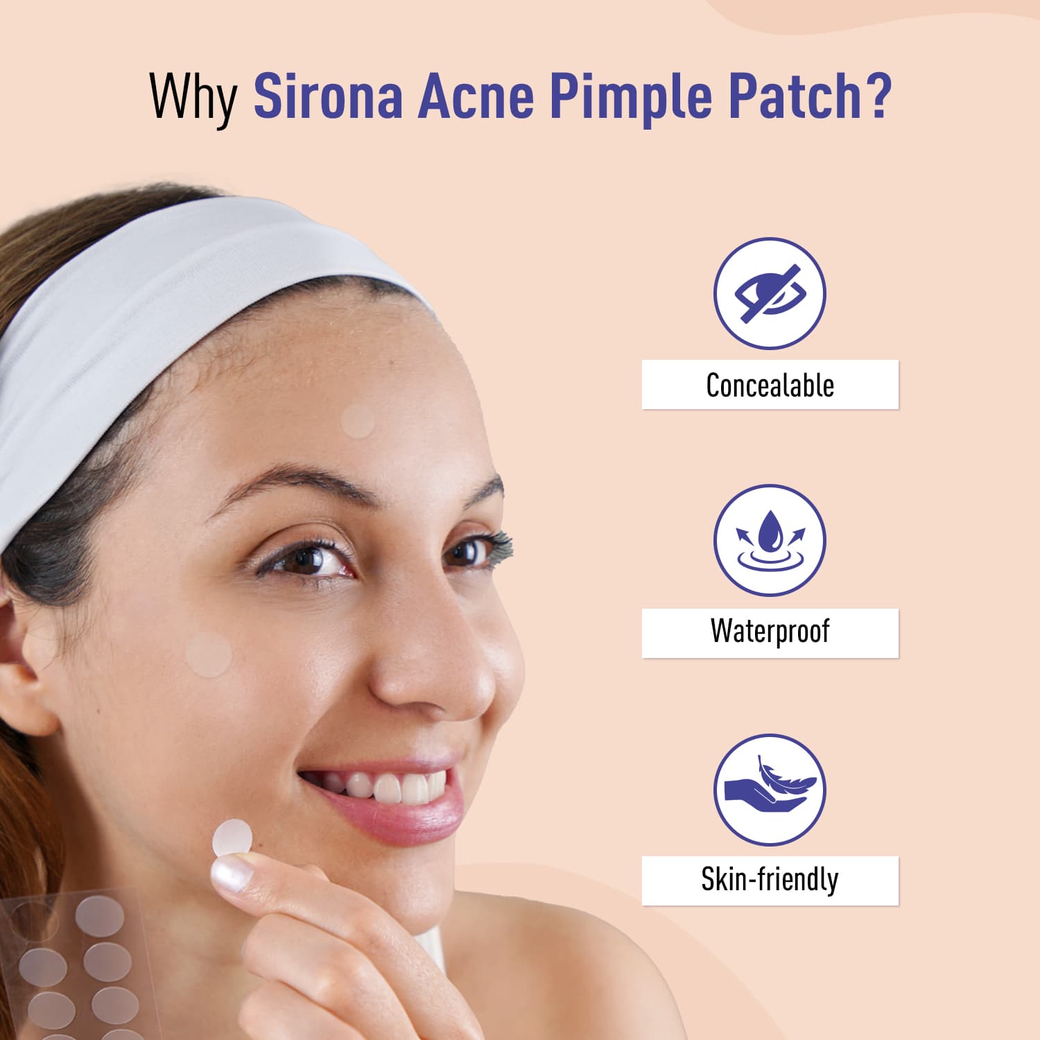 Sirona Acne Pimple Patch For Face (72 patches) | 2 sizes | Invisible, Concealable, Waterproof Patches | Hydrocolloid &amp; Salycylic Acid | Absorbs Acne Pus | Flattens Pimple | For All Skin Types